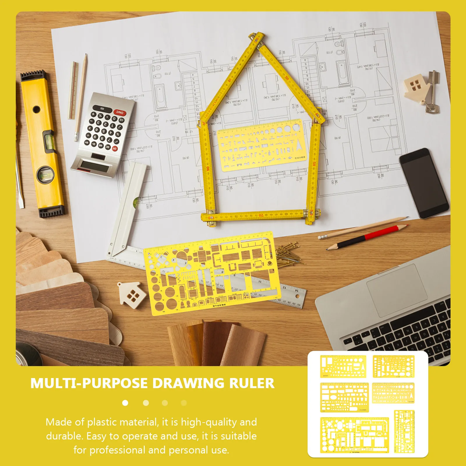 6Pcs Drawing Template Rulers Plastic Measuring Templates for Engineering Construction Drafting Art Design Education
