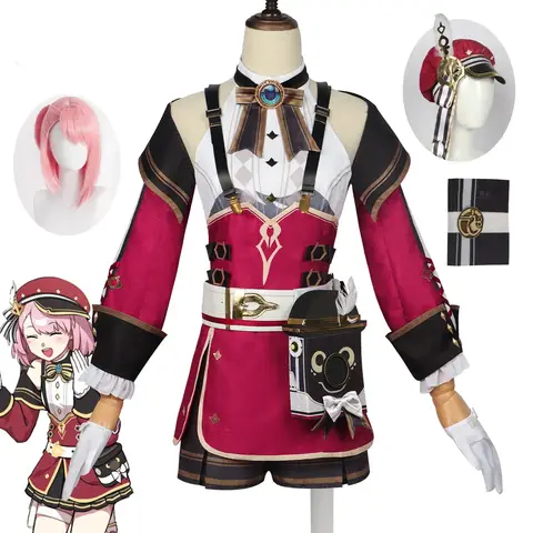 Genshin Impact Charlotte Cosplay Costume Full Set Uniform Outfit Cosplay Charlotte Costume with Hat Fengdan Female Journalist