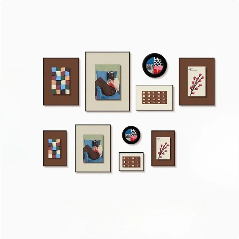 Medieval high-end art hanging paintings, retro three-dimensional wooden block combination murals