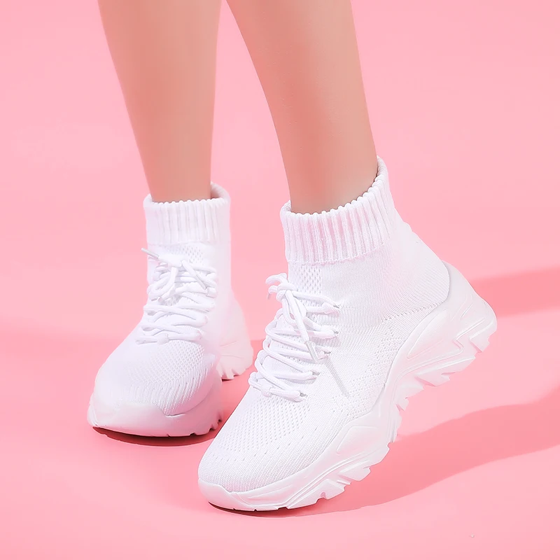 

Высокоэластичные дышащие повседневные модные короткие ботинки с большой базой, удобные вязаные эластичные носки в корейском стиле для пар, обувь