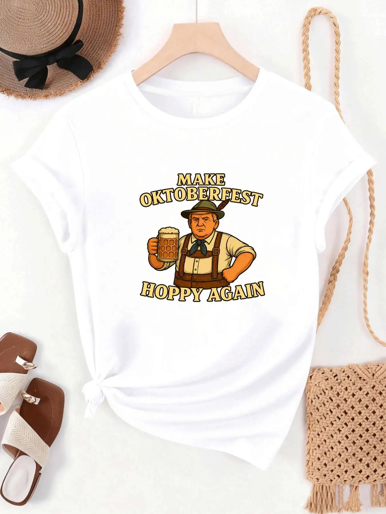 【MYJ062662】Beer Festival women's T-shirt German Shepherd bartender pattern summer round neck short sleeved T-shirt