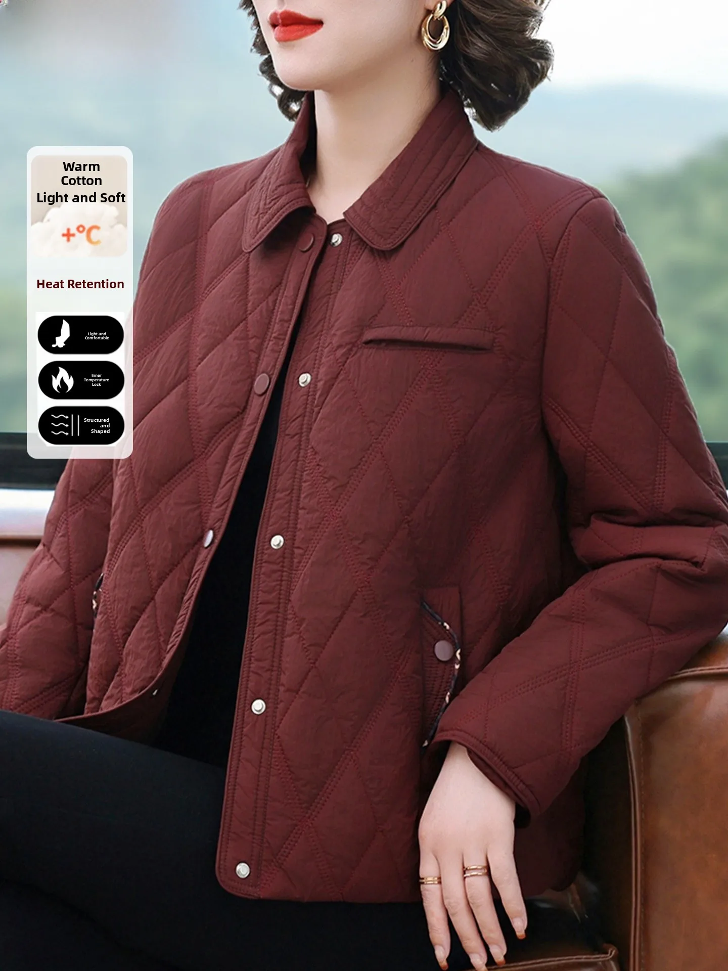 

Lightweight Cotton Jaet for Middle-Aged Mothers Red Faionable Small Size Autumn Winter Coat Warm Casual Loose Fit Women's...