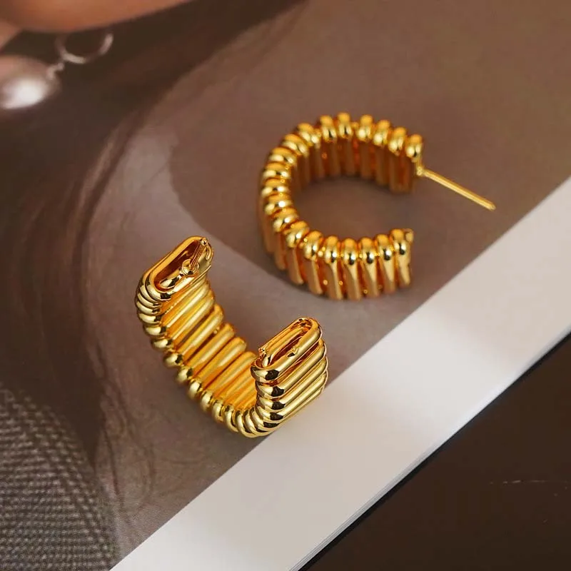 Vintage Gold Color Twisted Chunky Round Hoop Earrings For Woman 2024 New Trend C-shaped Circle Earrings Jewelry Gifts image 3