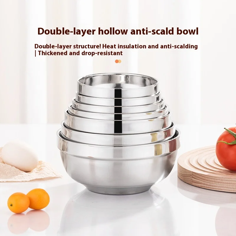 

Thickened 304 Stainless Steel Bowl - Double-layer Anti-scalding Platinum Noodle Bowl, Suitable Canteen, Household & Children