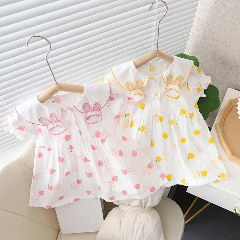Sweet Rabbit Printed Baby Girls Dress 2026 Summer Thin Infant Girls Clothes Princess 1st Year Old Birthday Party Costume Dress