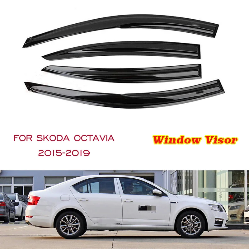 For Skoda Octavia 2015 2016 2017 2018 2019 Sedan Car Side Window Visor Deflector Sun Rain Guard Awnings Shelters Adhesive Cover