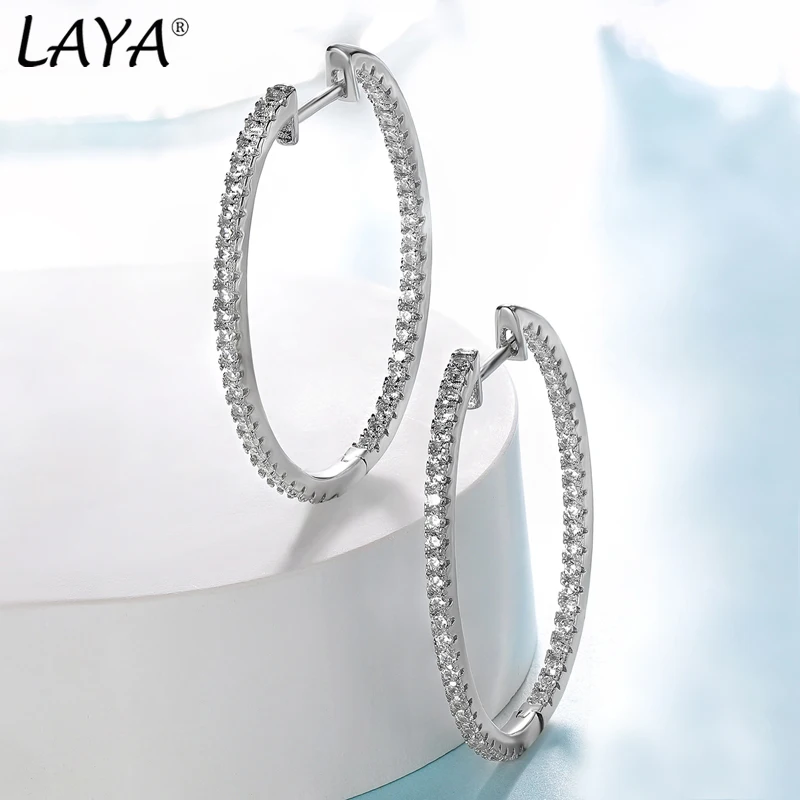 

Серьги-кольца LAYA из стерлингового серебра 925 пробы для женщин, с блестящим цирконом, эллиптической формы, длина 42 мм, минималистичные украшения Brincos, тренд 2026 года