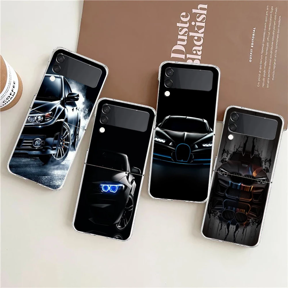 

Cool Sports Black Car Hard PC Phone Case For Samsung Galaxy Z Flip 4 5 6 Black Cover For Galaxy Z Flip3 Foldable Shockproof Case