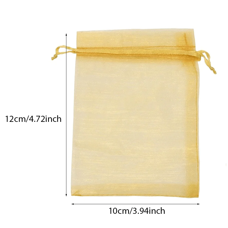 50/100/150pcs Golden Sheer Mesh Drawstring Organza Bags Soft Fabric Pouches Multi-purpose Storage Sacks for Jewelry XJM
