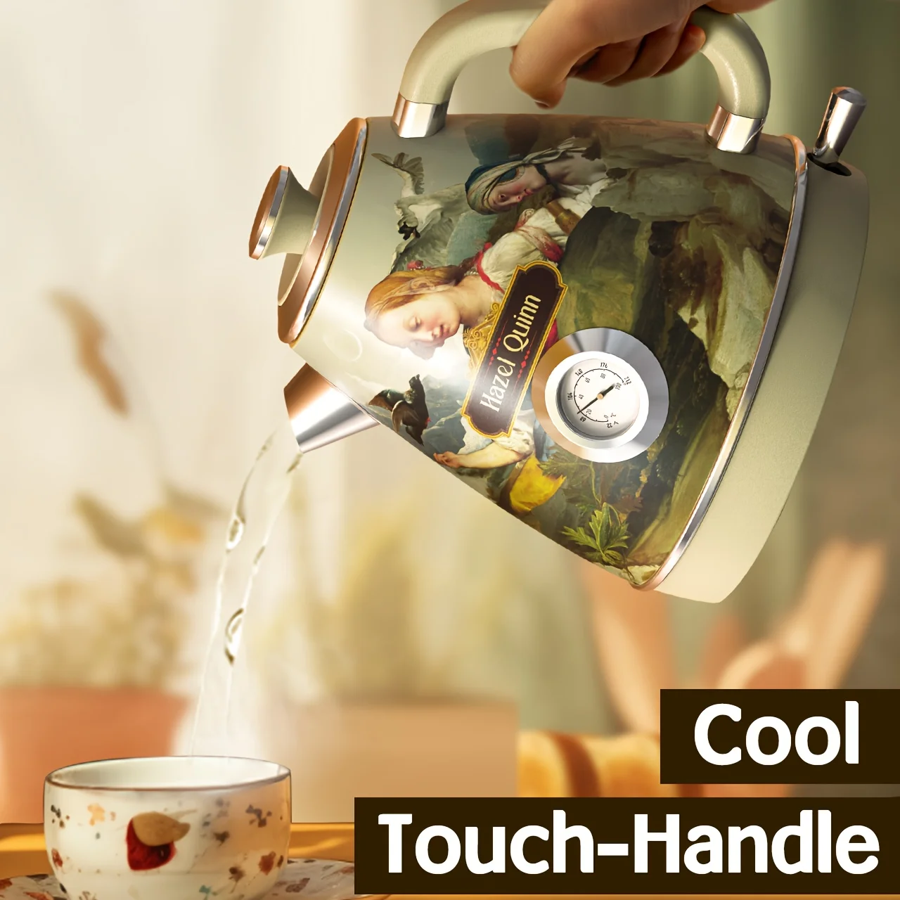 Kettle Electric Retro with 보리차Thermometer All Stainless Steel, Fast Boiling BPA-free, Automatic Shut-Off 멸균우유1리터