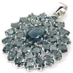 Real 925 Solid Sterling Silver Pendant 32x23mm 3.0g Deluxe Blue Topaz Aquamarine Violet Tanzanite Wedding