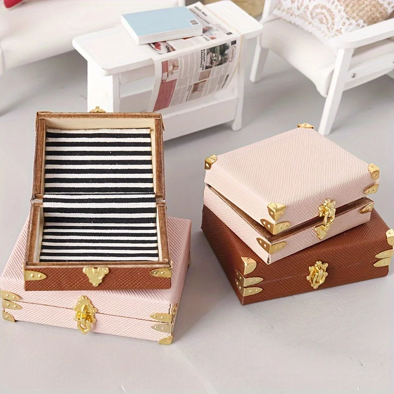 

1pc Dollhouse Min Faux Leather Storage Box Wooden Model Perfect for Home Decor & Gifts Playhouse Ornament Accessory Boxes Model