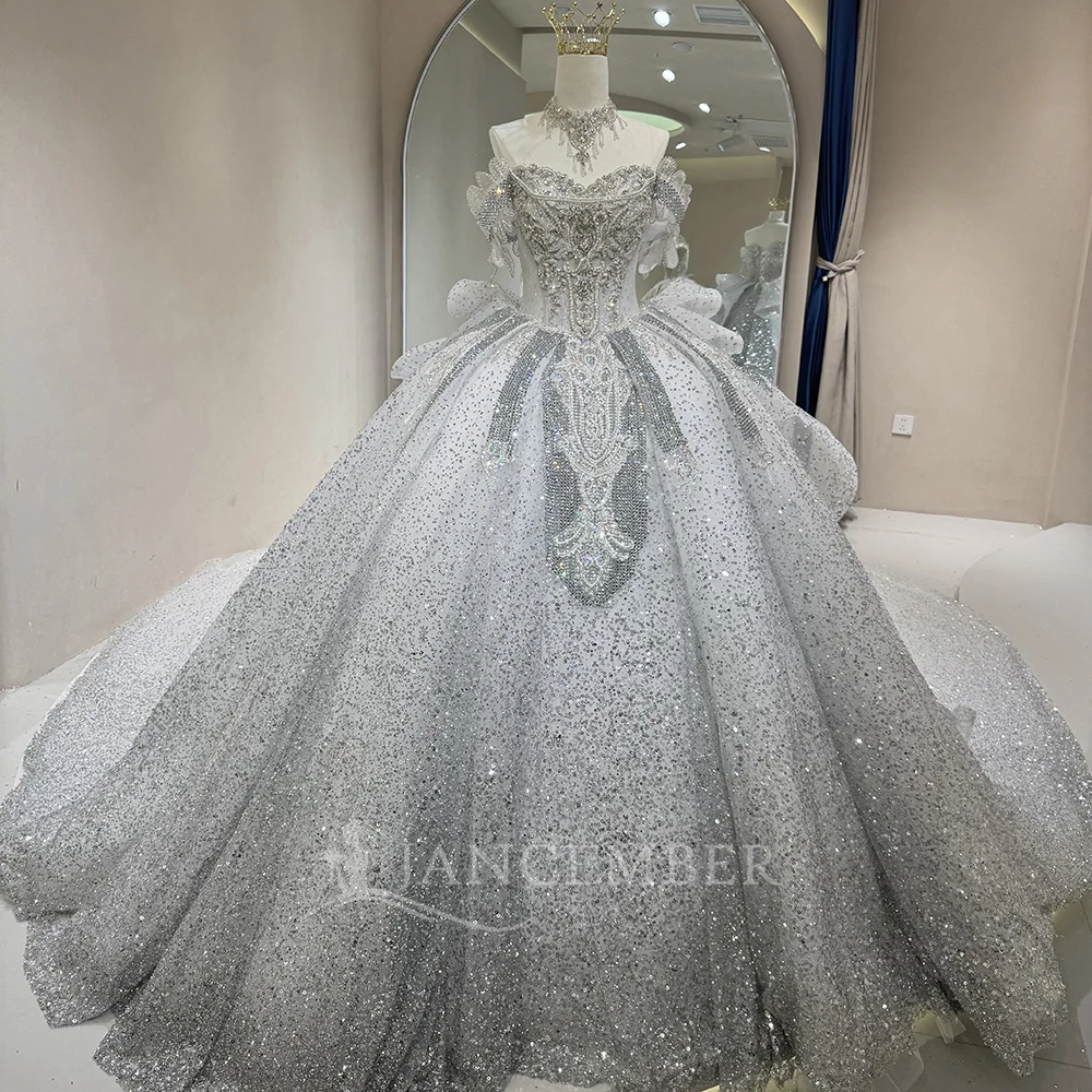 

Customized Magnificent White Wedding Dress Sweetheart Short-sleeved Puffy Skirt Elegant Women's Wedding Dress Vestido de novia