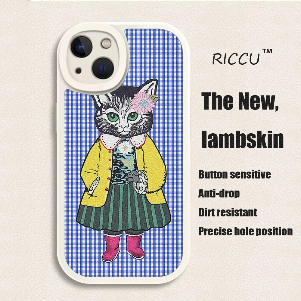 Lambskin Protective Covers for iPhone, Black Cat Phone Case, Luxury Ins Design, Funny Black Cat, iPhone 13 Pro Max, 15, 14  pro