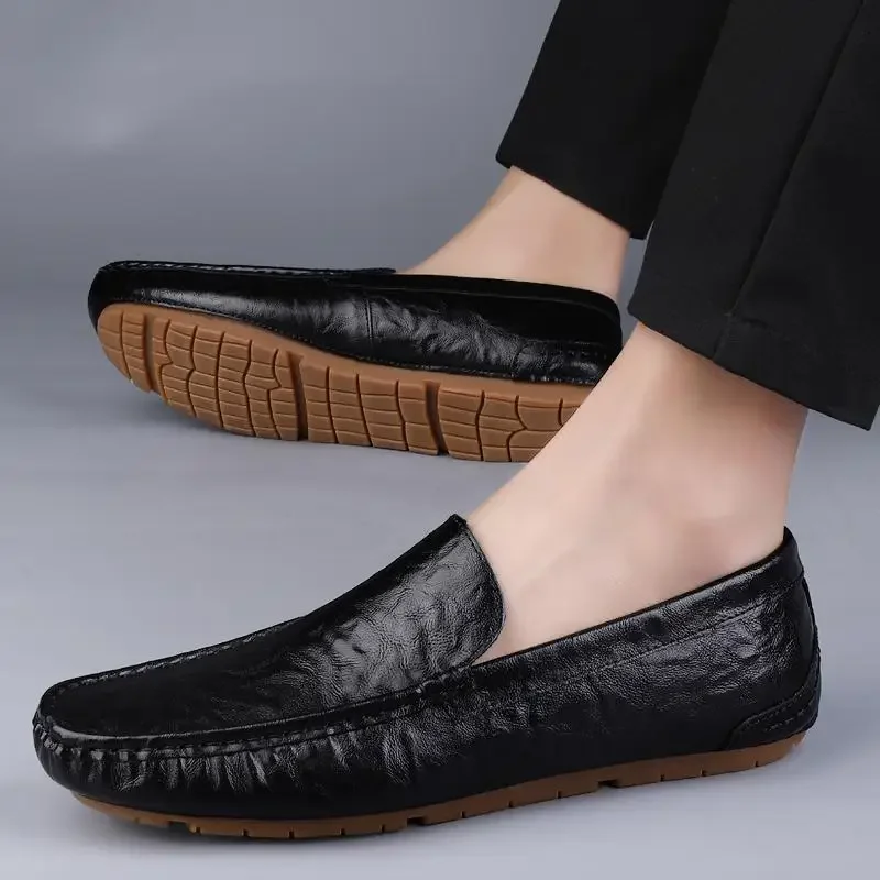 Men's Business Casual Moccasins Summer New Genuine Leather England Style Leather Shoes Men's One Pedal Loafer