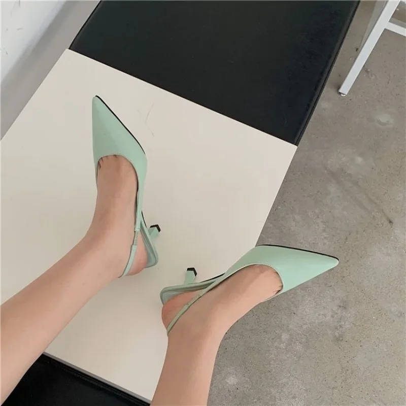 Design Pointed Toe Women Sandals 2024 New Arrivals Black White Summer Dress Shoes Thin High Heels Elastic Band Ladies Party Mule