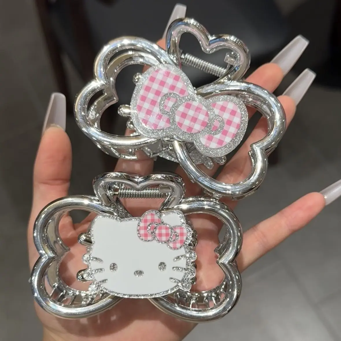 

Блеск КТ! Girl AB Face Sense Cat Scratch Clip Premium Sense Silver Bow Shark Clip Back Head Disc Шпилька аксессуары для волос