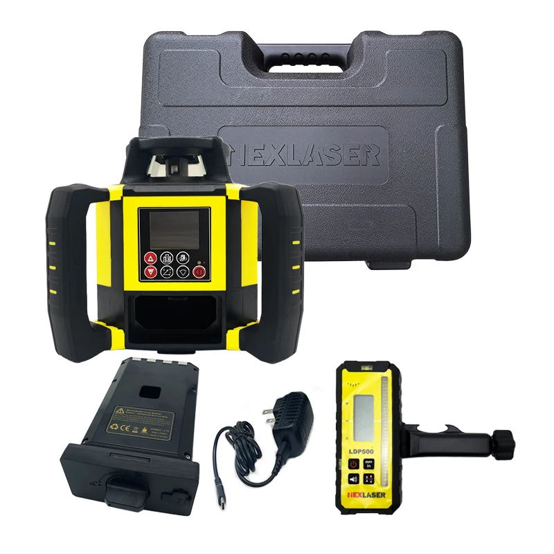 Nível de laser giratório autonivelante com receptor, velocidade ajustável, inclinação dupla, tela LCD - feixe vermelho RT-90L