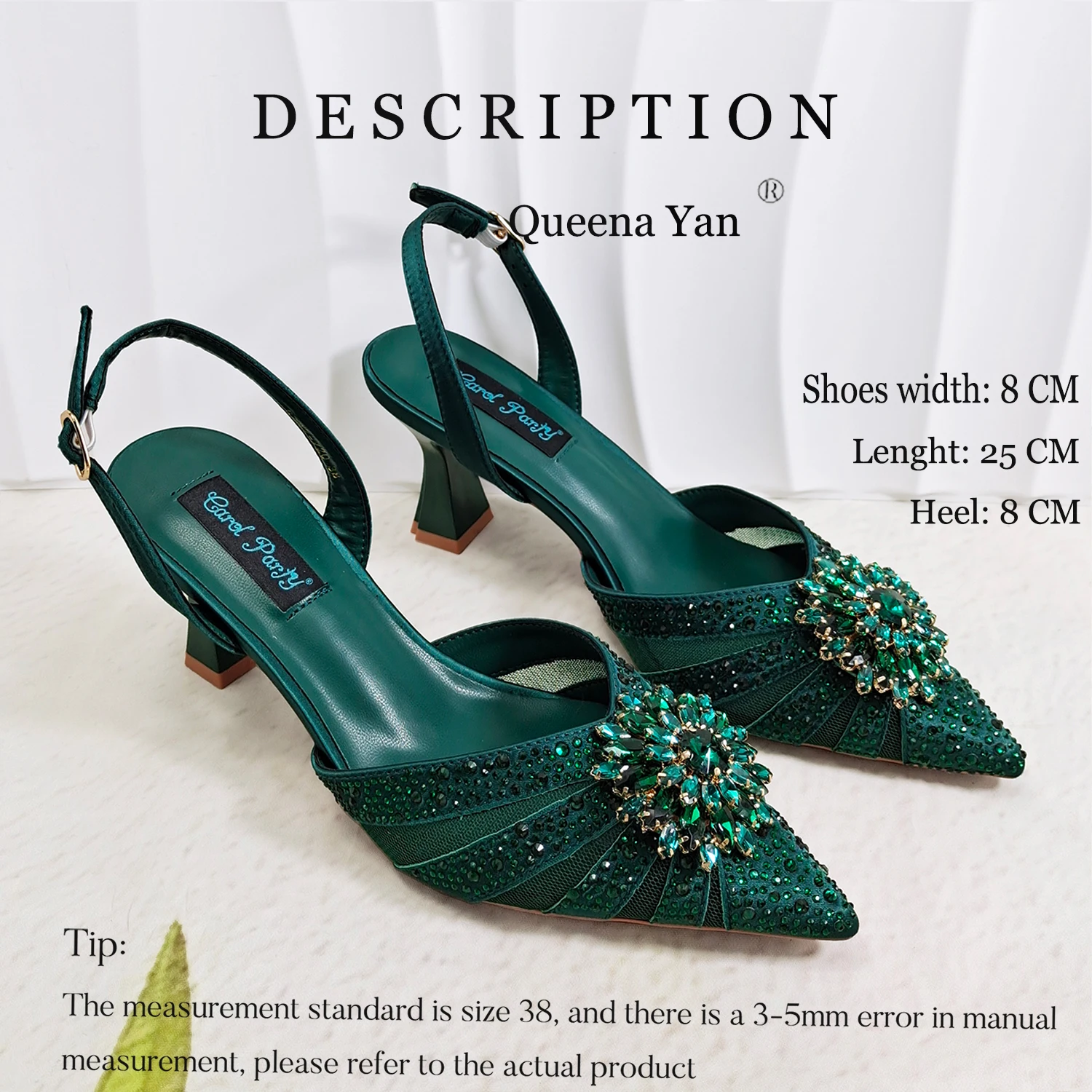QUEENA YAN Party Shoes and Mini Bag for Women-Crystal Heels with Matching Evening Bag Pointed Toe Women's Shoes