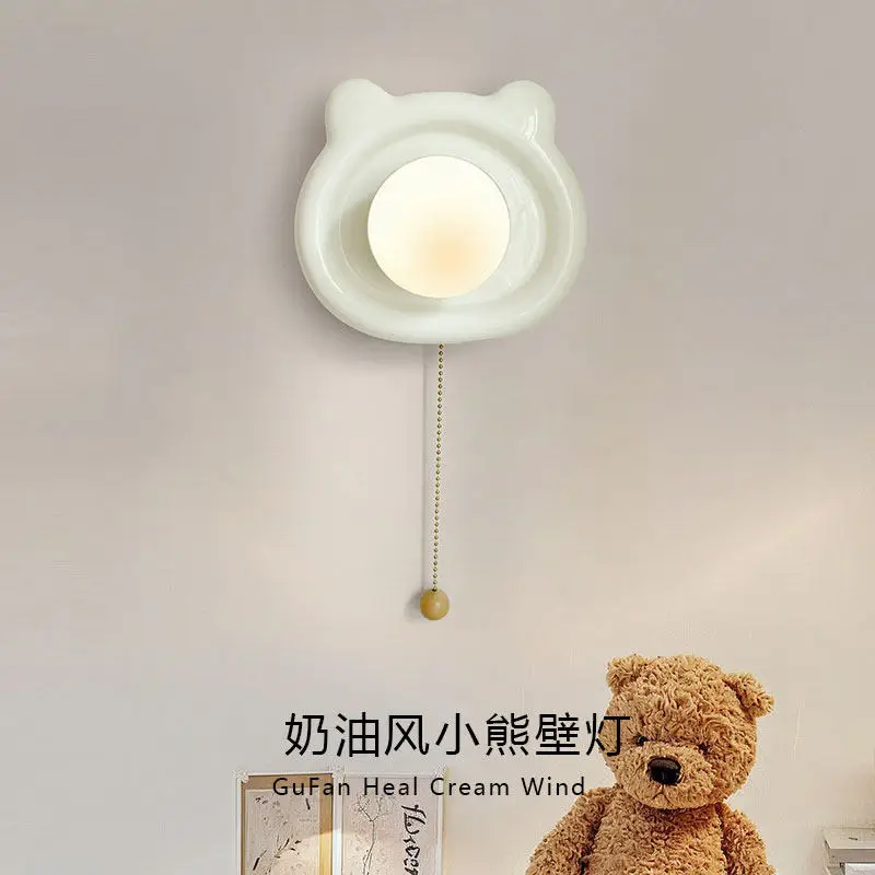 Creative Cute Bear Ceramic Wall Lamps LED Girl Bedroom Bedside Children's Room Corridor Aisle Modern Zipper Switch Sconces Light