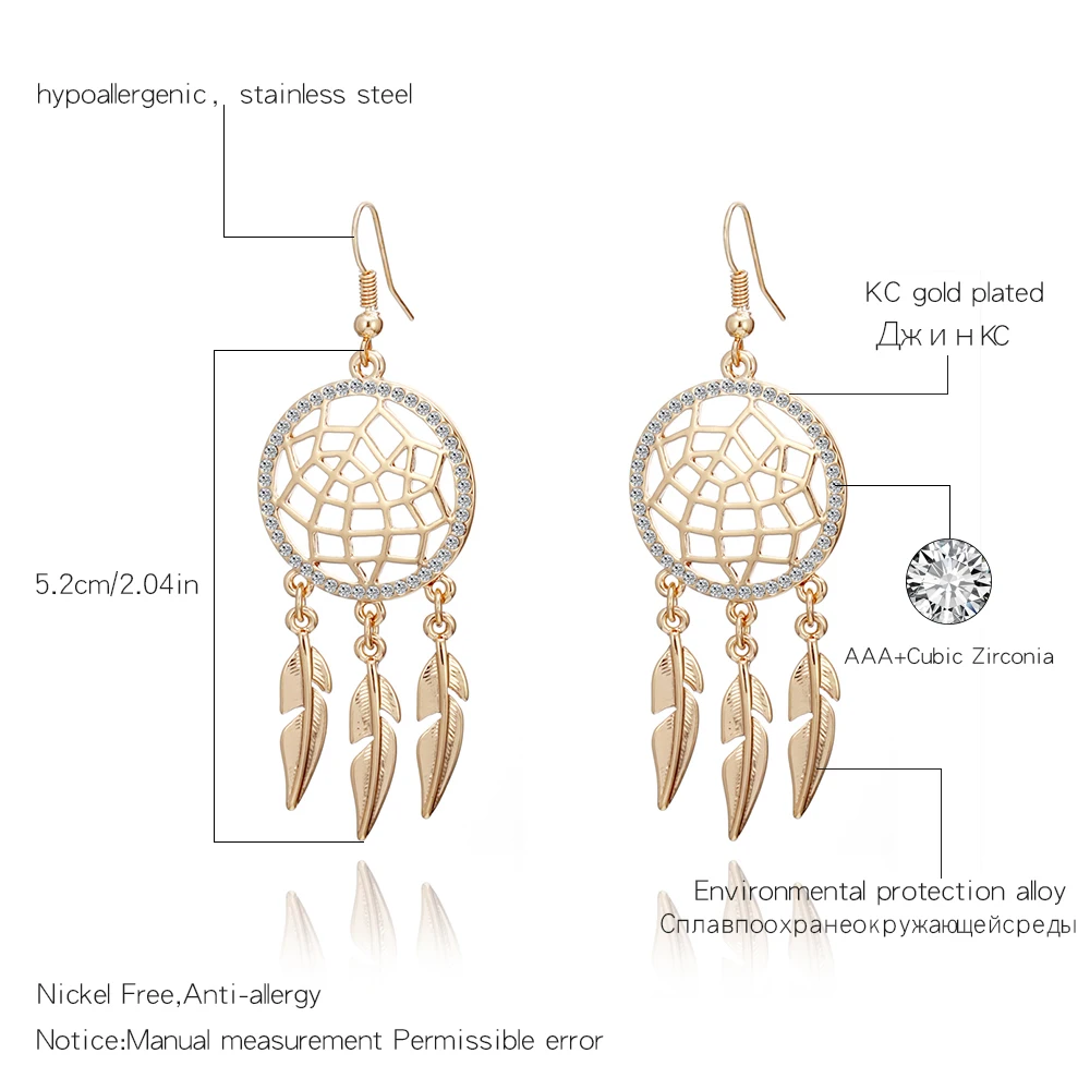 Rhinestone Dream Catcher Drop Earrings for Women Accessories Silver Plated Tassel Leaf Female Big Long Earring Jewelry Gift 2020