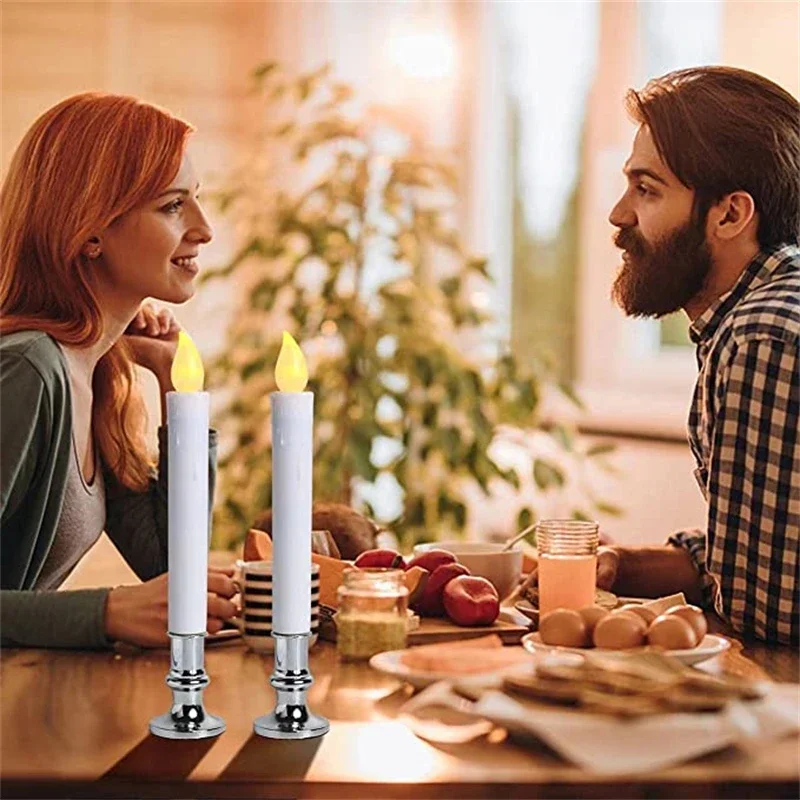 1Pair Electric LED Candle Lights with Removable Bases Environmental Flameless Long Candle Lamp Wedding Birthday Party Decoration