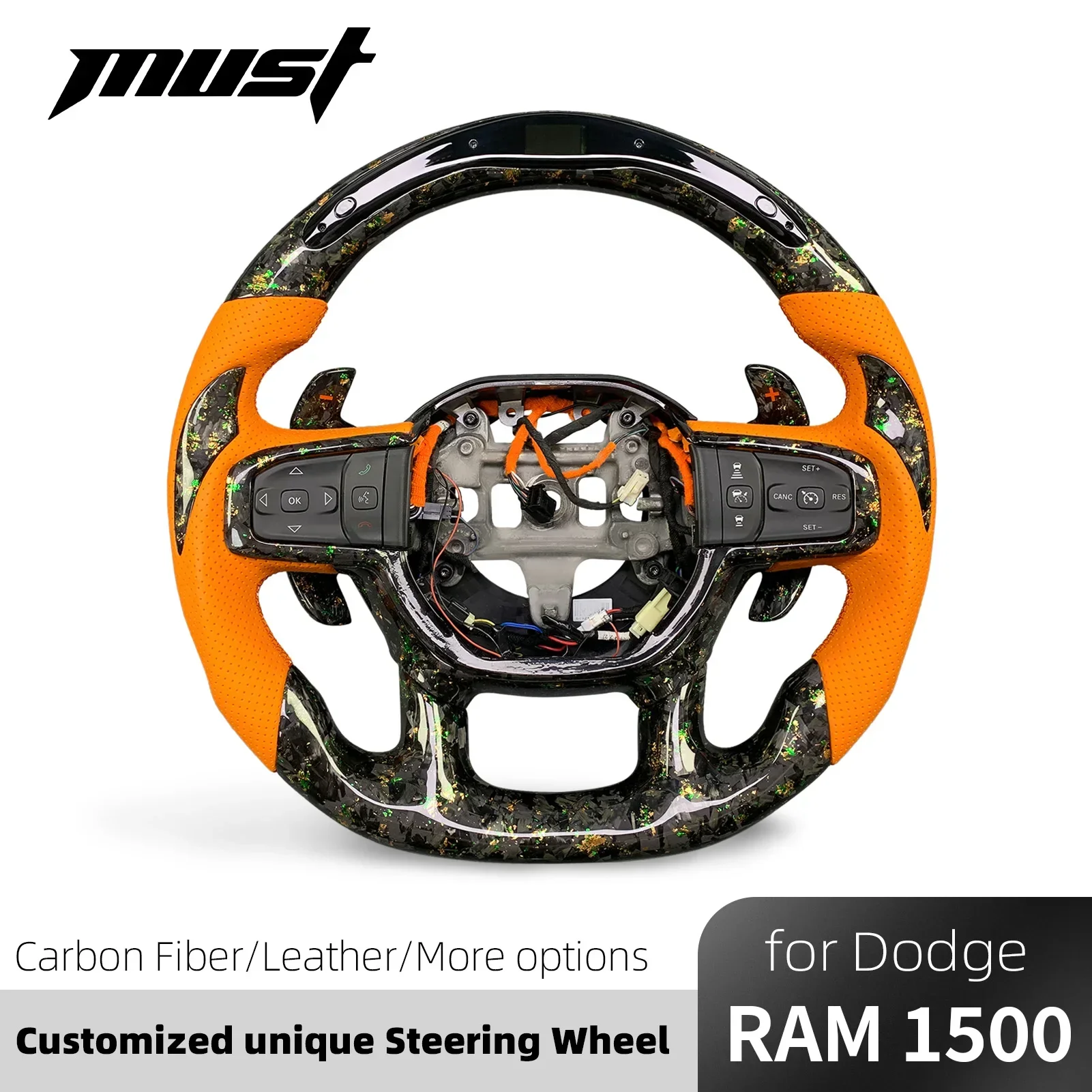 For Dodge RAM 1500 TRX Heavy Duty 2019-2024 Customized Perforated Leather Carbon Fiber Steering Wheel