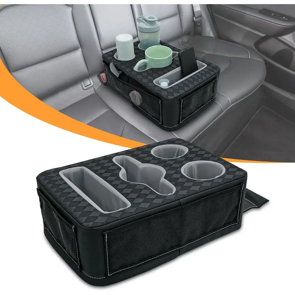 

Держатель для напитков на заднем сиденье для автомобилей, грузовиков и лодок — кожаный поднос премиум-класса для хранения напитков и закусок