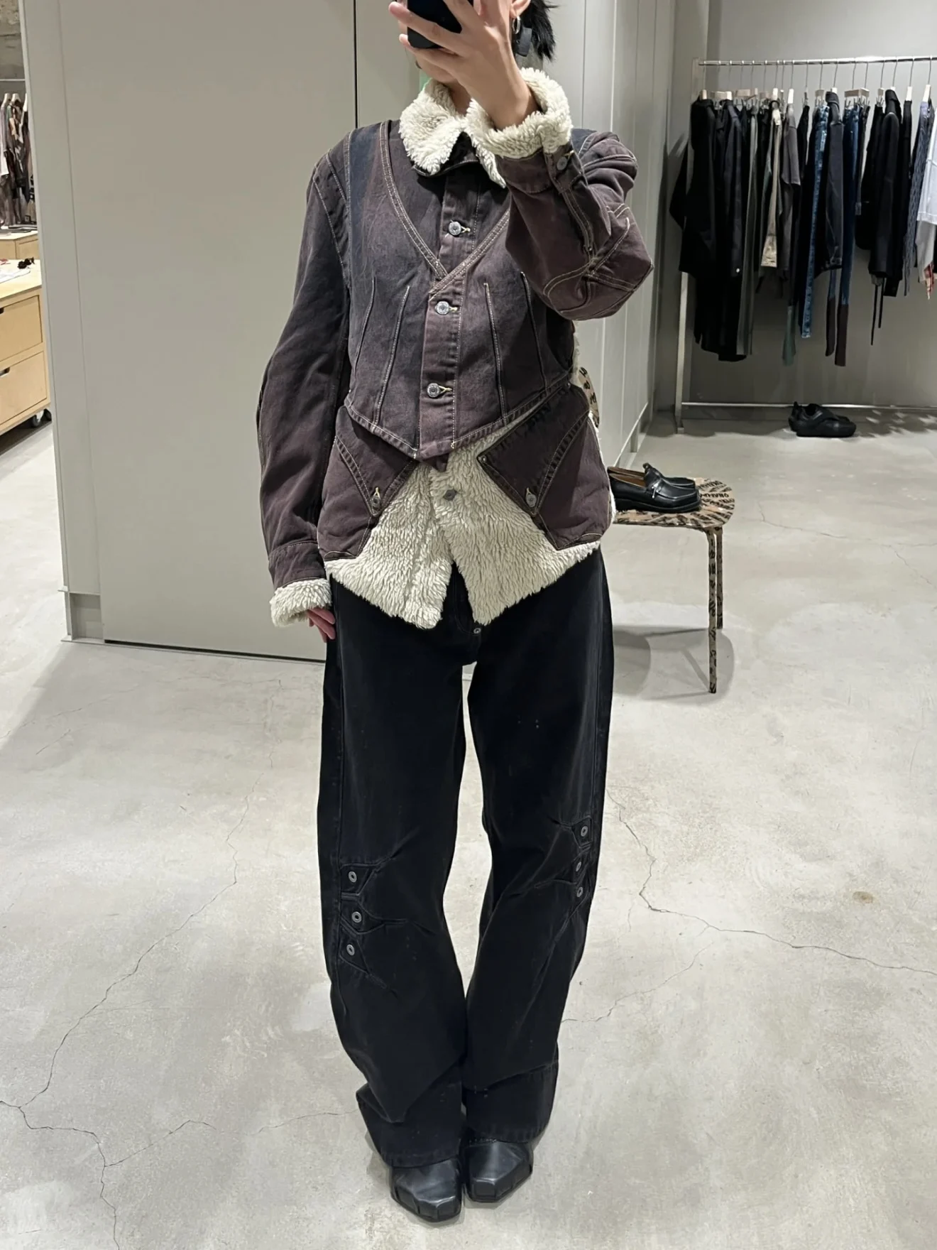 Calça Jeans Wide Leg Colaborativa Kiko Kostadinov 24AW Unissex Reta Lavada Preta Estilo Moderno Moda Jovem