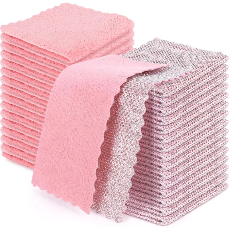 

30-Pack Pink Stainless Steel Wire Dishcloths – Non-Scratch, Reusable for Wet/Dry Kitchen Cleaning