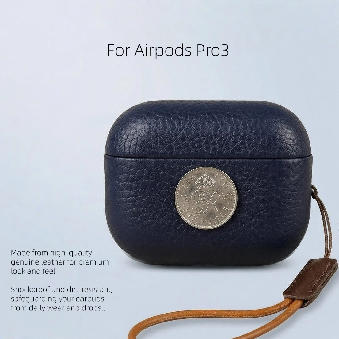 Hülle für AirPods Pro 3 Litchi-Korn Echtleder Ohrhörer-Etui Personalisiertes Münzdesign Schutzhülle