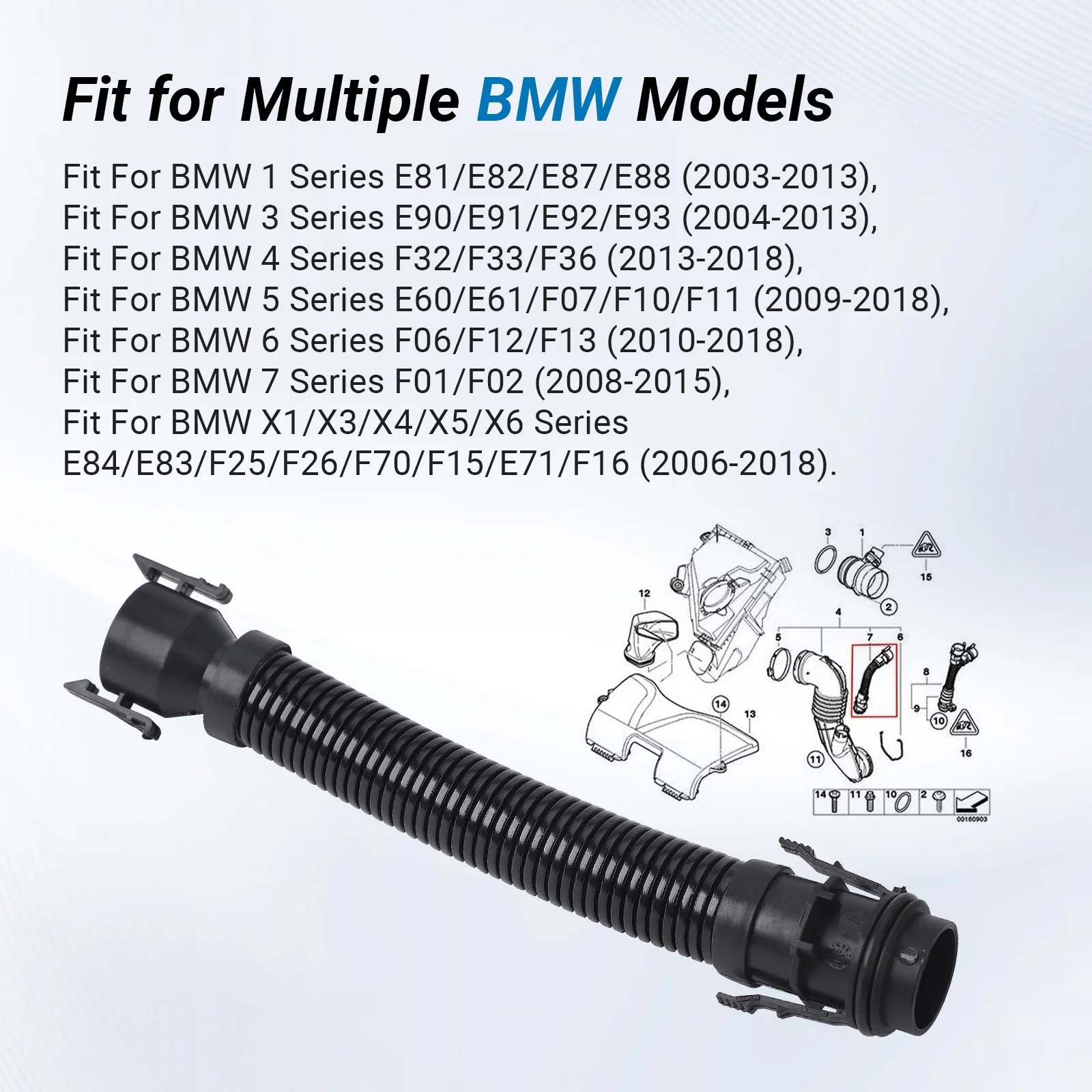 Schwarzer PA-Nylon-Turbo-Luftfilterrohrschlauch, passend für BMW 1 3 4 5 6 7 Serie X1 X3 X4 X5 X6 E81 E82 E90 E91 13717803842 13717810772