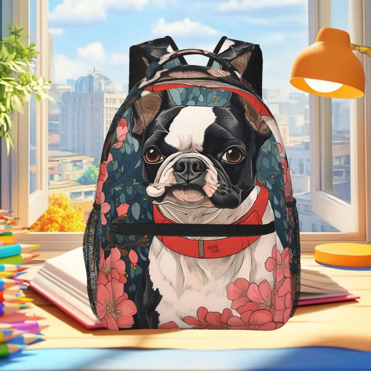 Cherry Blossom And French Bulldog Print Backpack Student Boys Girls BookBag School Bag Computer Shoulder Bags for Men Women