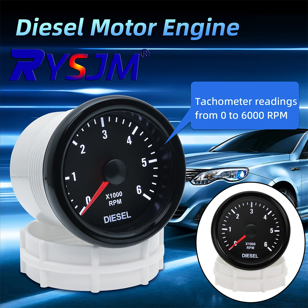 2Inch RPM Tacho Meter 52MM Electrical Tachometer 0-6000 RPM White Backlight RPM Tacho Meter for Car Boat Yacht