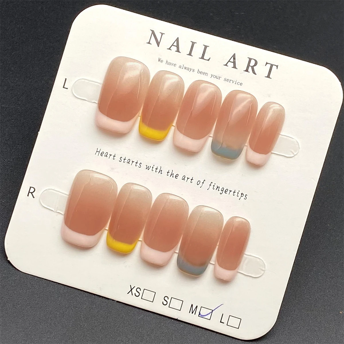 

10pcs/bag Light Pink Yellow Blue French Press On Nails M/S Size Short Oval Full Cover False Nails Tips