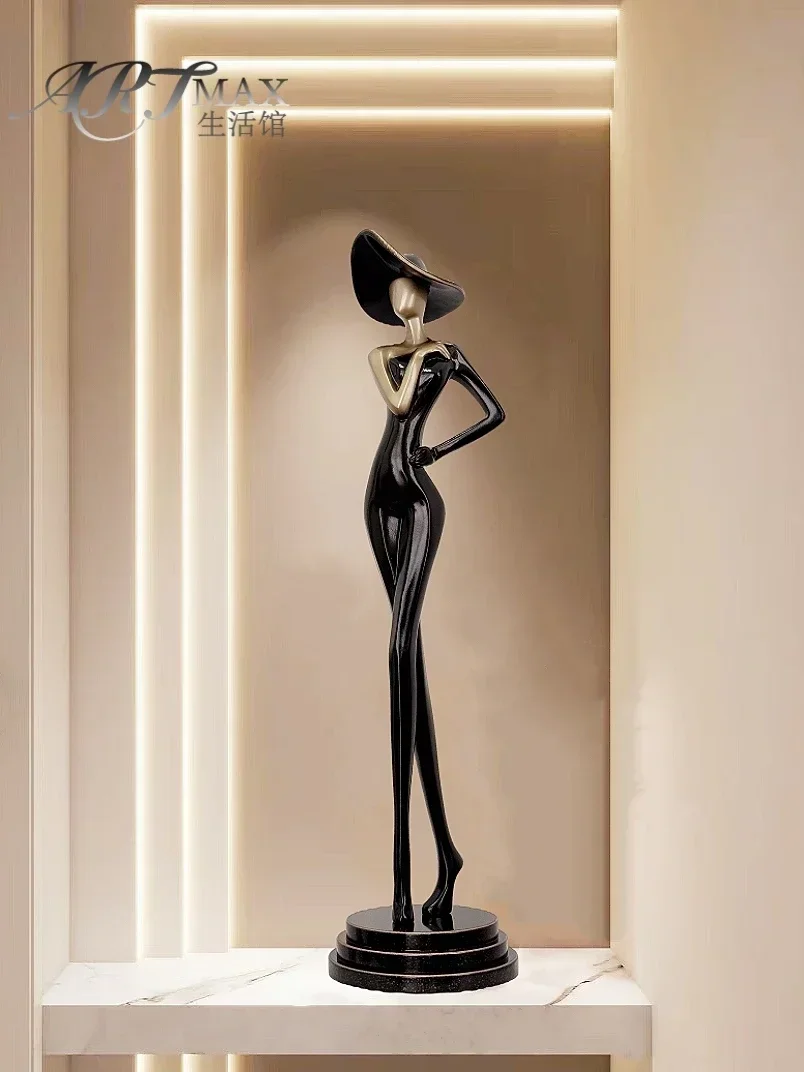 80cm Creative Sculpture Art Girl Figure Ornament Luxury Living Room Entrance foyer Large Decoration Statue Gift Customized