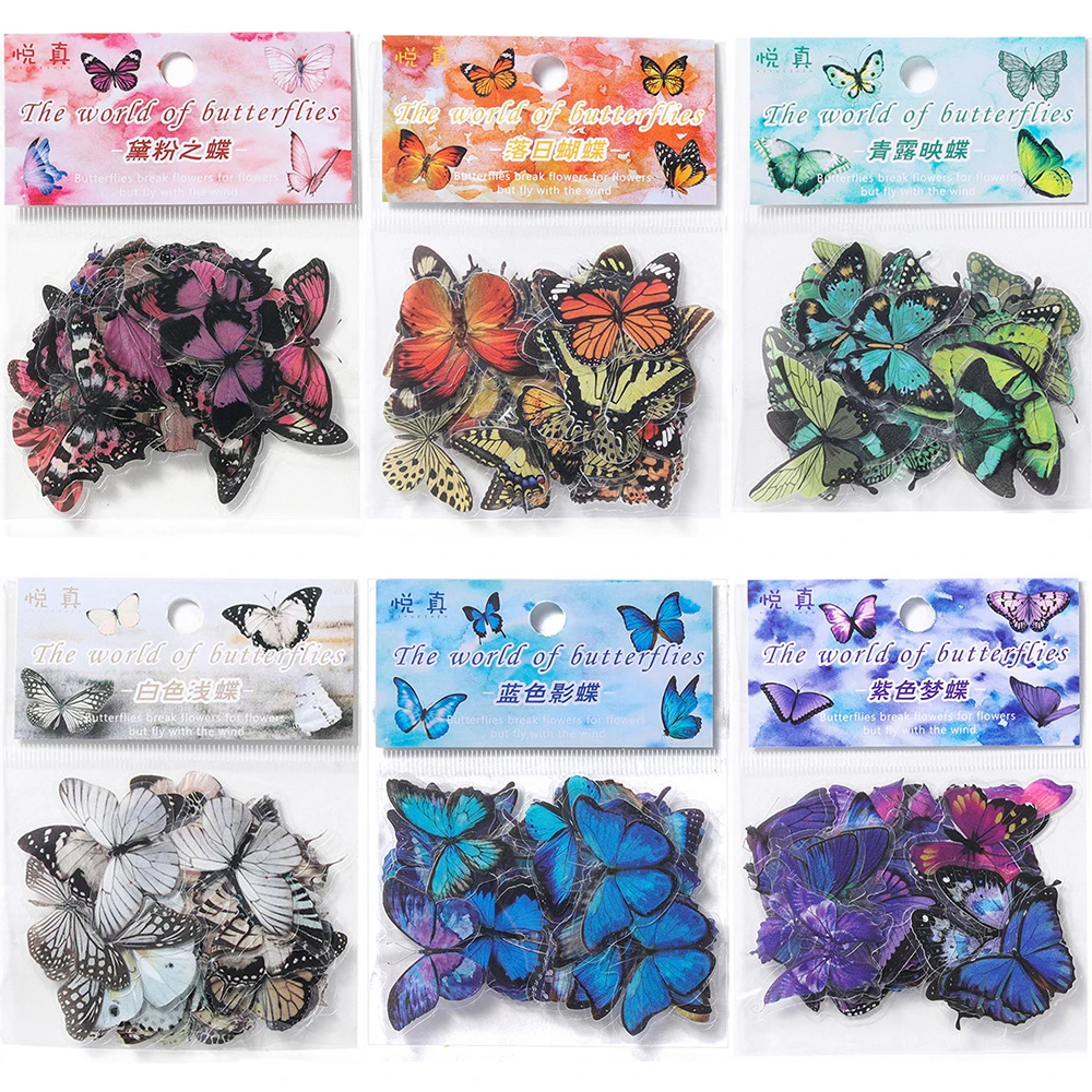 40Pcs/Bag Colorful Butterfly Stickers PET Transparent Decorative Epoxy Resin Fillings for DIY Epoxy Resin Crafts Book Decor