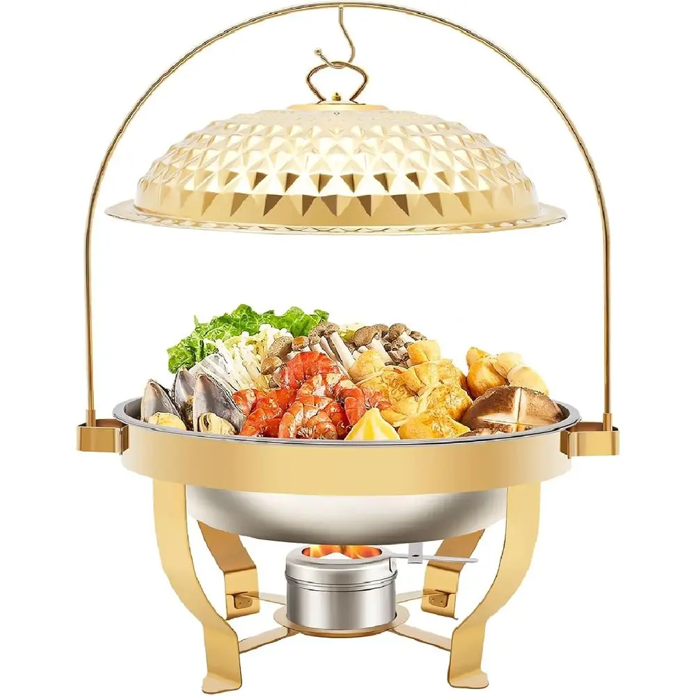 

Stainless Steel 8.5L Hanging Lid Casserole, Server & Warmer Set, Ideal for Dining and Parties, Dishwasher Safe