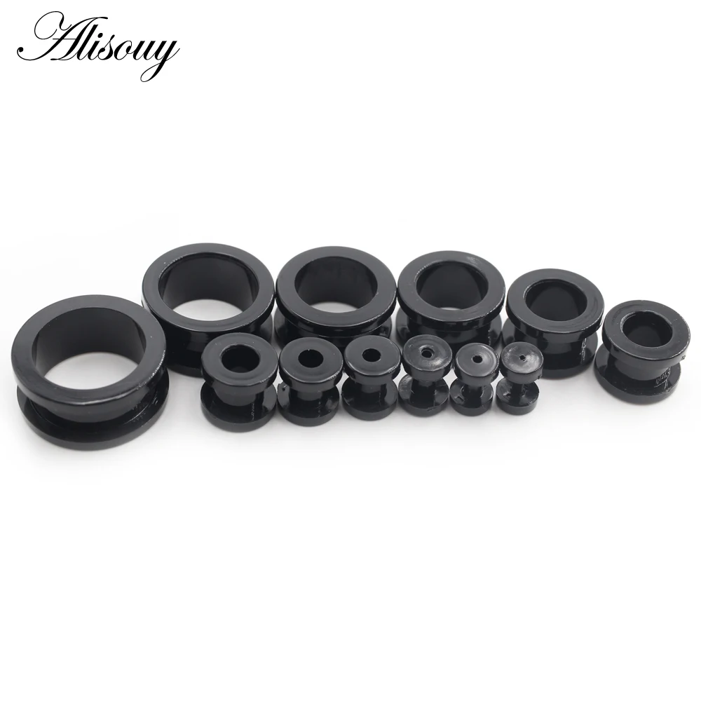 Alisouy 2 Pieces Fashion Black Acrylic Ear Expander Plug & Tunnels Jewery Ear Gauges Piercing 2mm To 24mm Body Jewelry for Men