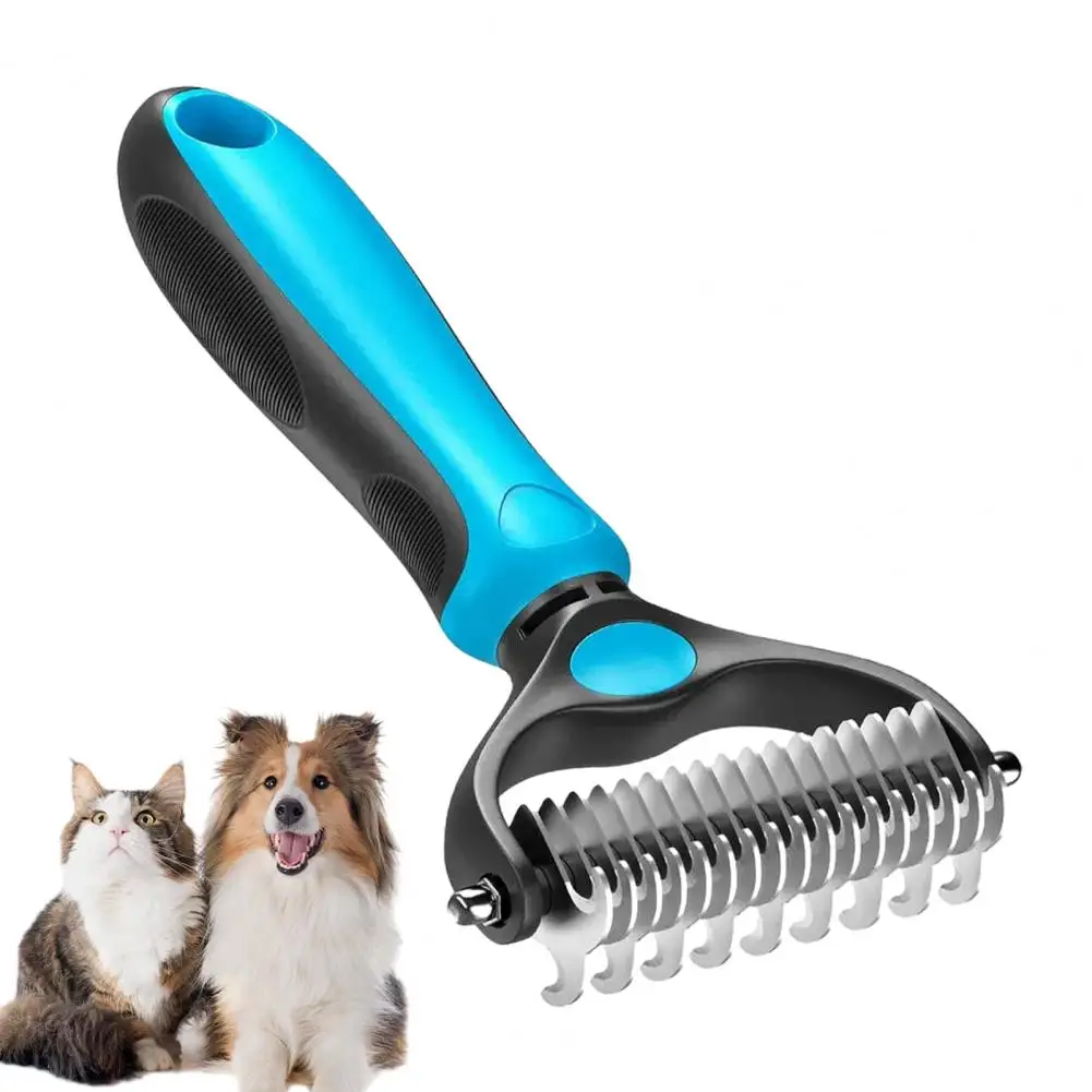 Dual Side Pet Brush Double-sided Pet Grooming Rake with Stainless Steel Blades Deshedding Dematting Tool for Dogs for Shedding