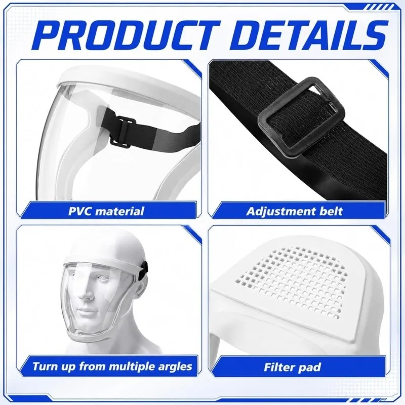 ABVG-For Grinding And Woodworking- 4 Pack Super Protective Full Face Shields With Filter Pads