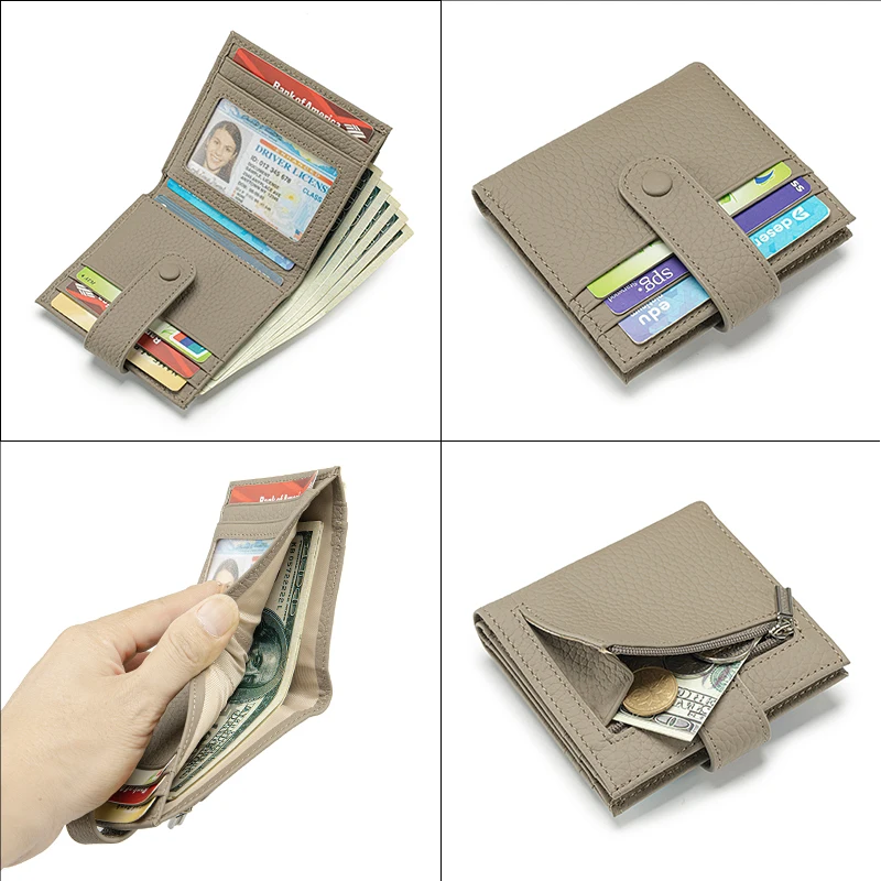 Genuine Leather Women RFID Blocking Ultra-Thin Mini Short wallet Small women's two-fold purse  with 9 Cards Slots, 1 Coin pocket