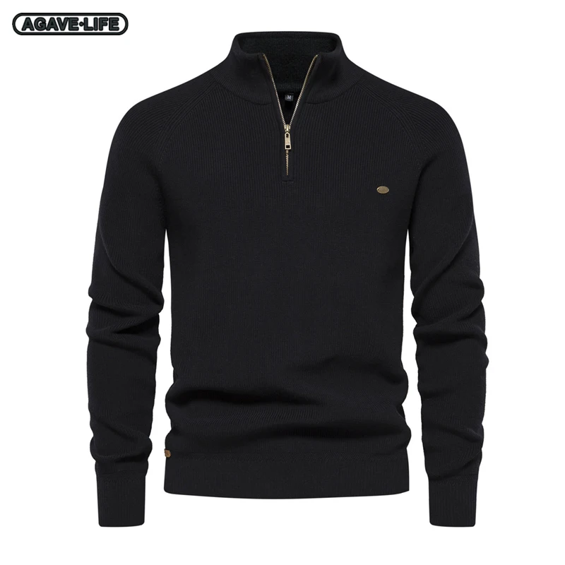 

Autumn Winter Men's Sweaters Long Sleeve Half Zip Stand Collar Solid Color Casual Knit Sweater Men Pullover Comfortable Knitwear