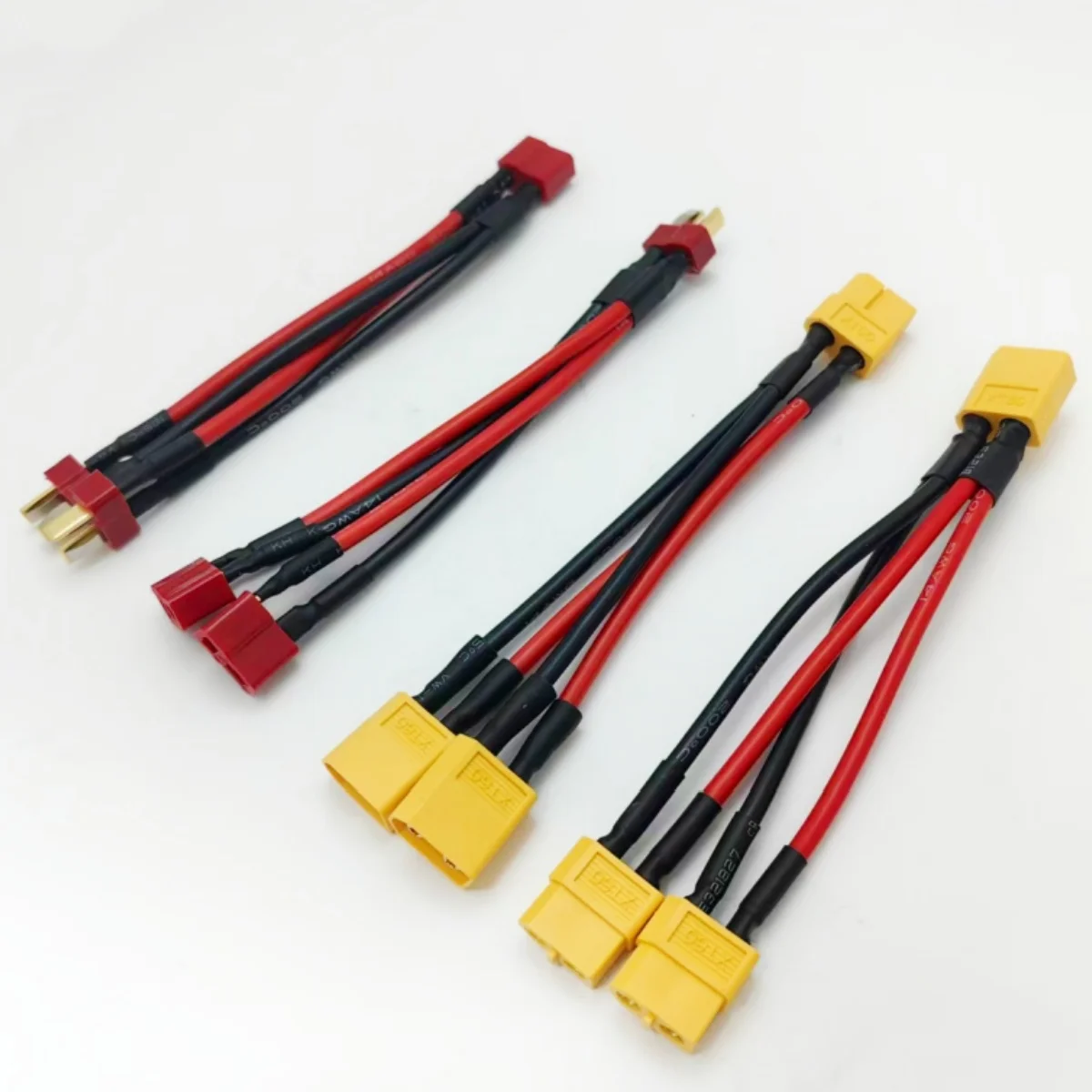 XT60/T Plug Parallel Battery Connector Cable Male/Female Dual Extension Y Shape 14AWG 100mm Silicone Wire for RC Battery Drone