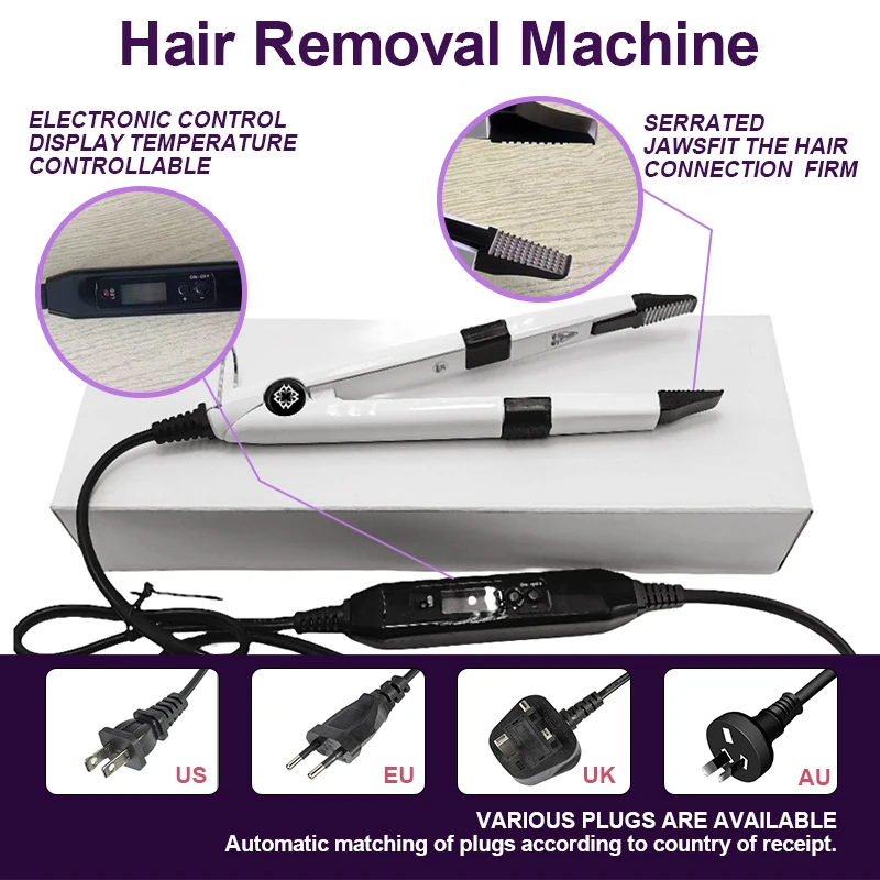 مجموعة وصلات الشعر المضيئة بالأشعة فوق البنفسجية على شكل حرف V من كومبو، مجموعة أدوات ويكيتينا، آلة إزالة الغراء بالأشعة فوق البنفسجية تدوم طويلاً - أدوات تصفيف الصالون غير مرئية