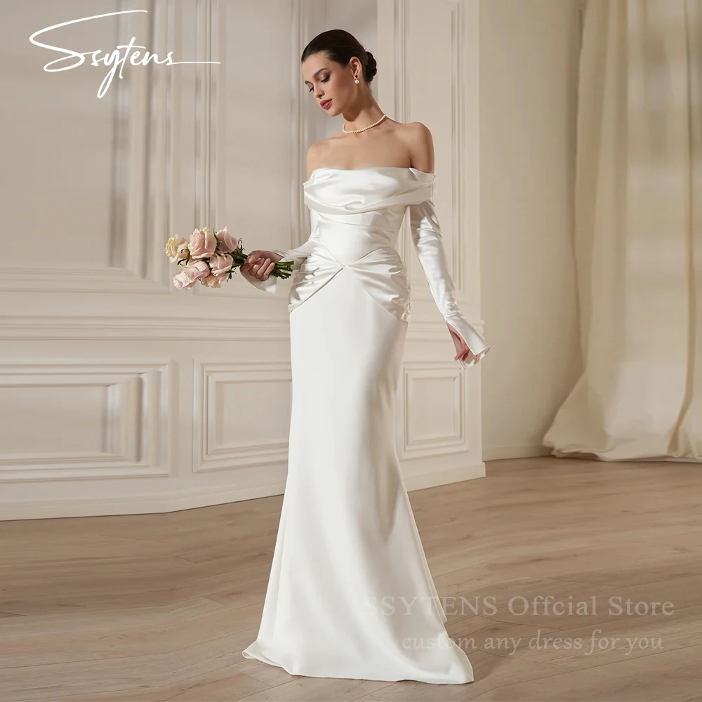 SSYTENS Elegant Wedding Dresses Satin Off The Shoulder Weddings Bridal Gowns Long Reception Dress Minimalist Civil Bride Gowns