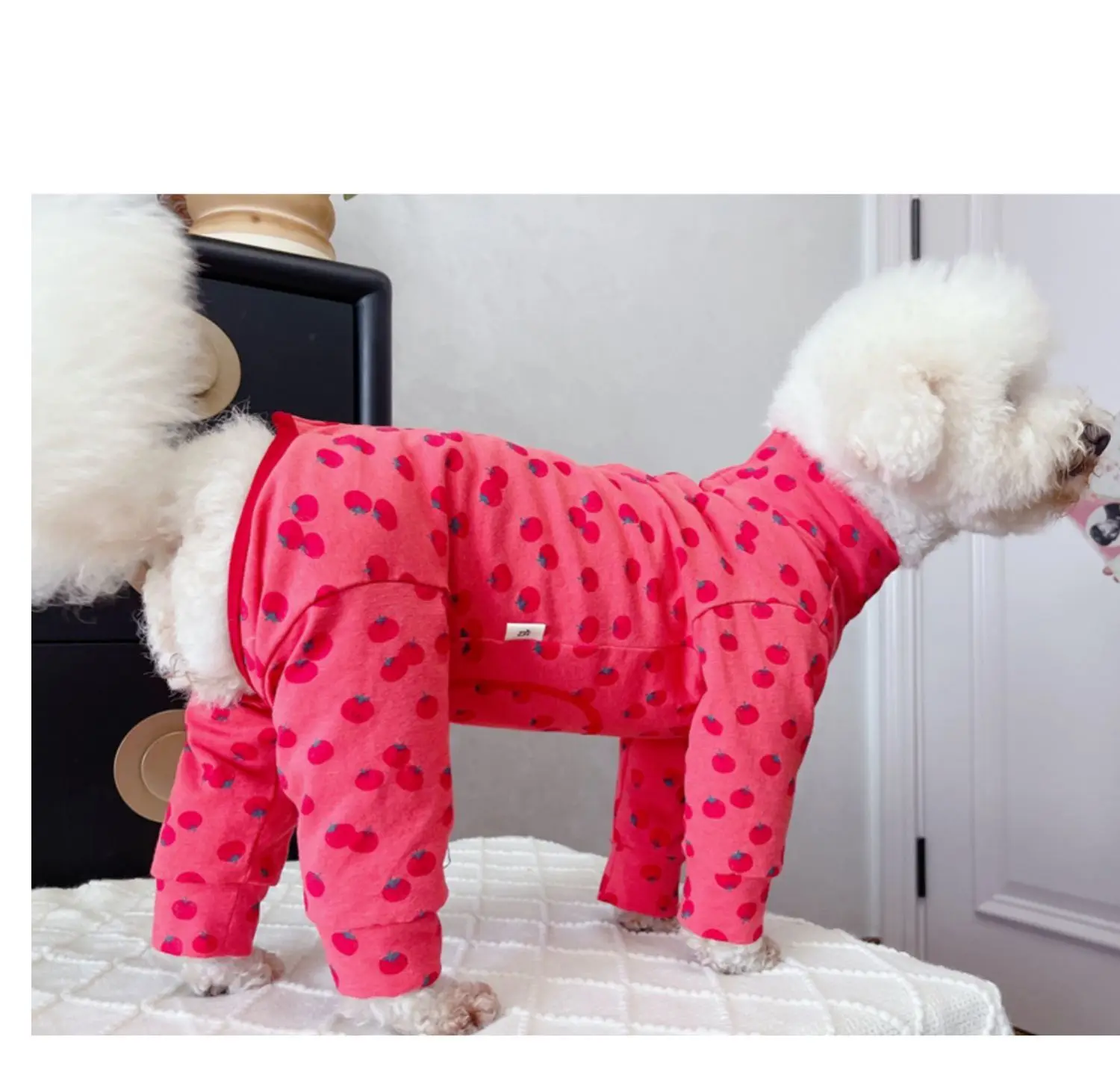Red Cotton Pet Dog Clothes Classic Dot Print Four Feets Wrap Belly Hoodies Jumpsuits For Small Medium Dog Puppy Sport Clothing