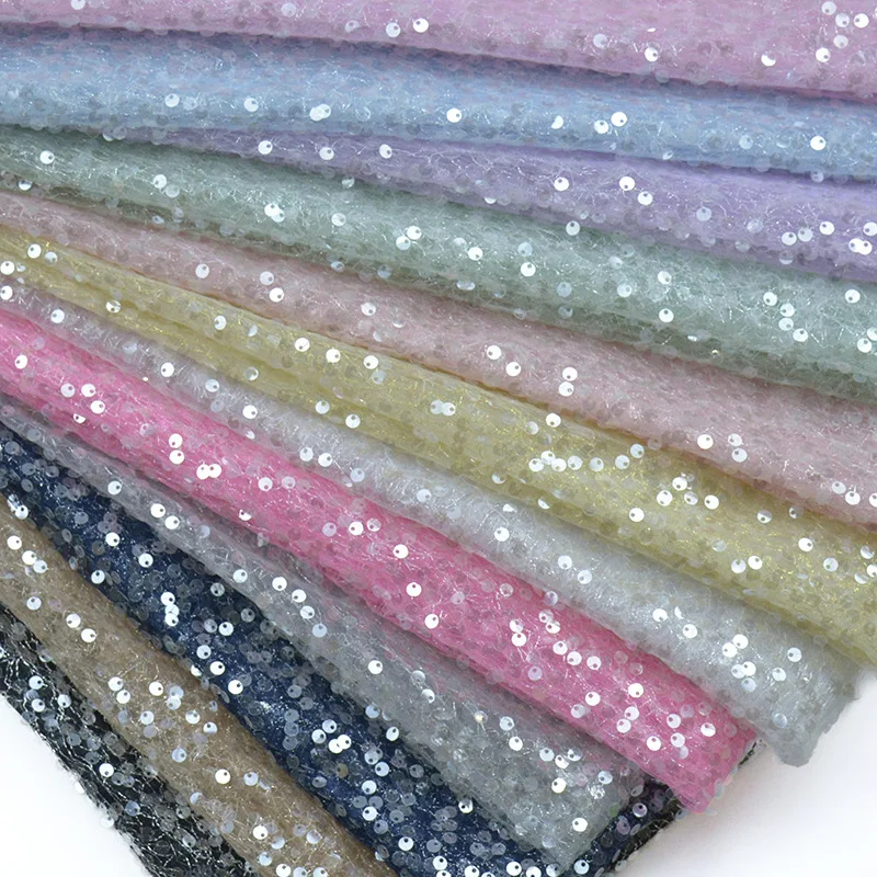 Sparkle Fabric Crushed Sequin Glitter Mesh Silver Yarn Base Cloth Stage Costumes Evening Dresses Bow Decor Sequin Material
