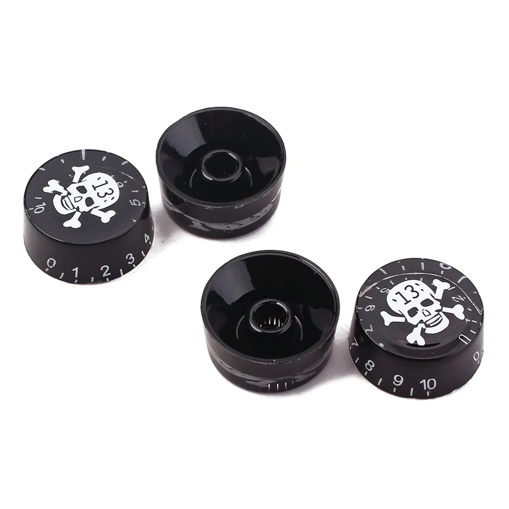 4 PCS/ Set Guitar Knobs Volume Tone Control Knobs Skull Pattern Rotary Knobs for Electric Guitar Parts Replacement (Black/ Wh