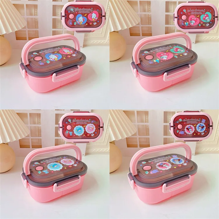 Sanrio Kawaii Lunch Box Cartoon Kuromi Cinnamoroll Separate Sealed Double-layer Fruit Preservation Box Cute Insulation Lunch Box